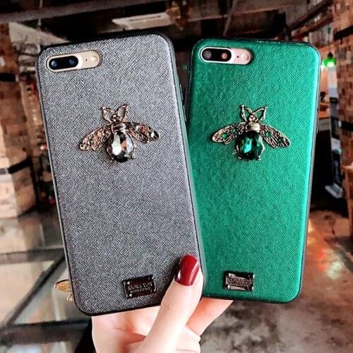 3D luxury brand diamond bee leather Glitter hard case for iphone 6 S 7 6S 8 plus X XR XS 10 Max coque for samsung galaxy S8 S9