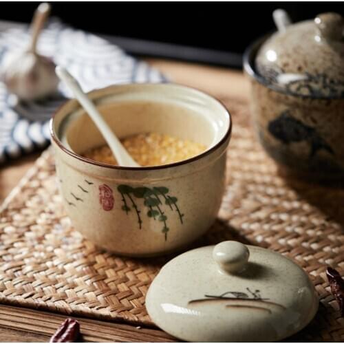 Japanese Style Spice Jar Ceramic Spice Box Household Kitchen Spice Jar Set Chili Jar Combination Salt Glutamate Condiment Bottle