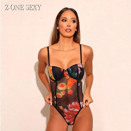 Bodysuit women New product 2021 summer womens underwear screen printing flower temperament slim strap erotic sexy lingerie