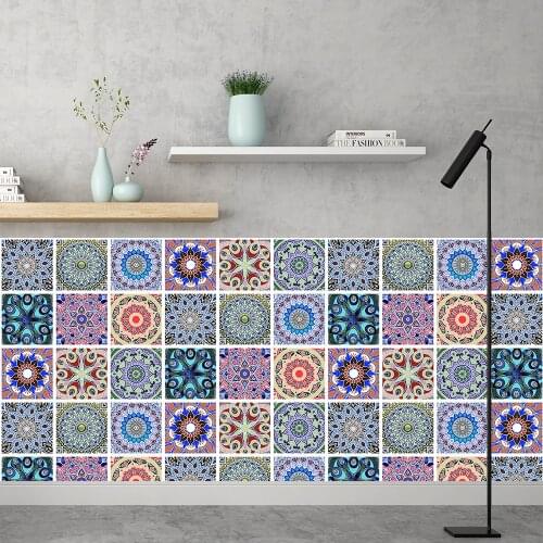 Colorful Mandala Pattern Matte Tiles Sticker Kitchen Corridor Table Home Renovation Floor Removable Peel & Stick Art Wall Decals