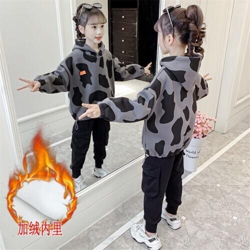 Childrens Autumn Winter Velour Tracksuit Clothing Girls Sport Suit Kids Long-Sleeve Trousers Teen Warm Leisure Suit 10 12 Years