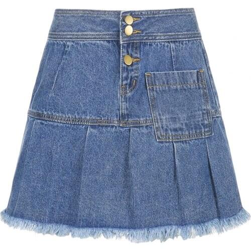 Jeans Skirt High Waist Breathable Cotton Blend Single-breasted Pleated Skirt Daily Life Mini Skirts Summer Bottom Skinny Skirt