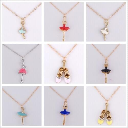 Enamel ballet dancer toe shoes ballerina pendant necklace metal rhinestone crystal neck jewelry women fashion costume jewellery