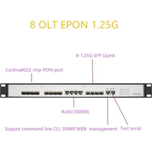 EPON OLT 8 PON port OLT GEPON support L3 Router/Switch Open software Open software 4 SFP 1.25G SC multimode WEB management