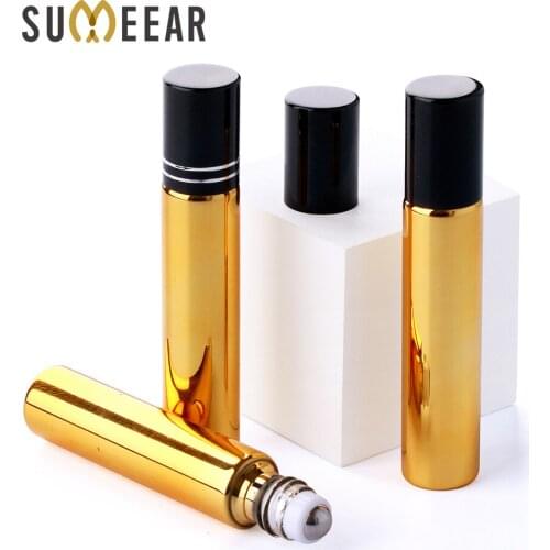 100 PCS/Lot 10ml Essential Oil Bottles UV Glass Perfume Bottle With Metal Roll On Travel Supplies
