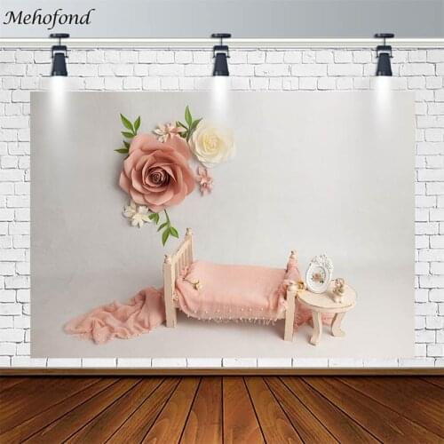 Mehofond Baby Shower Backdrop Pink Flower Blanket Bed Newborn Girl Photography Studio Background Photocall Photozone Decor Props