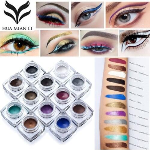 Huamianli Eyeliner Gel 12 Color Shimmer Waterproof Glitter matte Long Lasting Eye Liner Cream