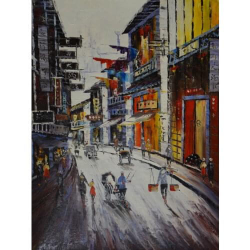 Knife Oil Painting Hand Painted Old ShangHai Street Landscape Wall art picture Home Decor Modern Canvas Painting