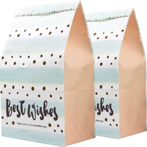 5Pcs 24x12.5x7.5cm kraft paper gift bag Candy cookies kraft paper bags Wedding home Party birthday gift packaging best wishes