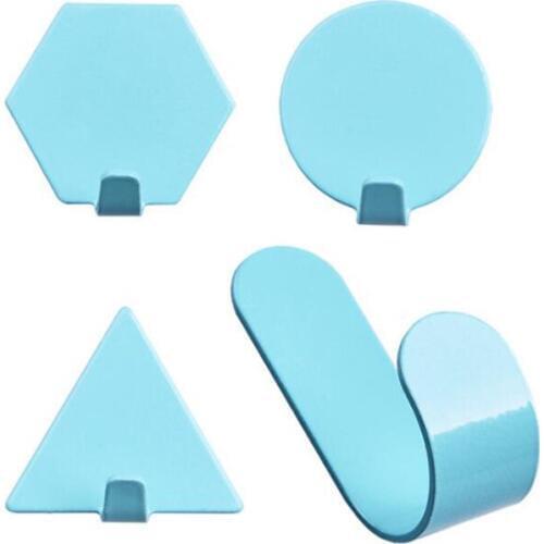 4Pcs Wrought Iron Hook Fashion Geometry Punch-free Strong Adhesive Kitchen Wall Decoration Creative Wall Hanging No-Hook