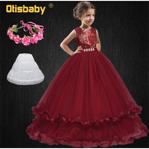 Summer Girls Elegant Wedding Dress Children Tulle Diamond Embroidery Party Dresses Sleeveless Graduation Clothes for Teenagers