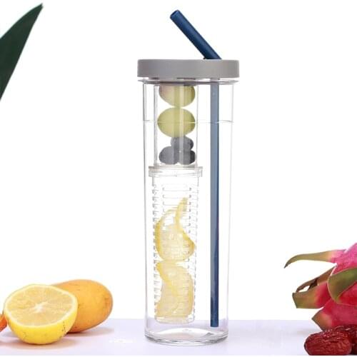 Hot Selling Water Straw Cup With Filter 700ml Portable Outdoor Lemon Fruit Tea Water Bottle Food Grade PC