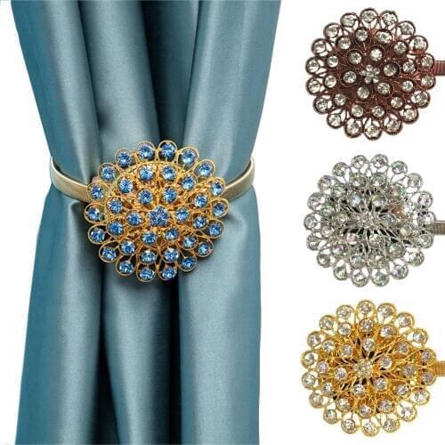 1pcs Flower Design Magnetic Curtain Accessories Rhinestone Decorative Window Screening Tieback Retractable Metal Curtains holder