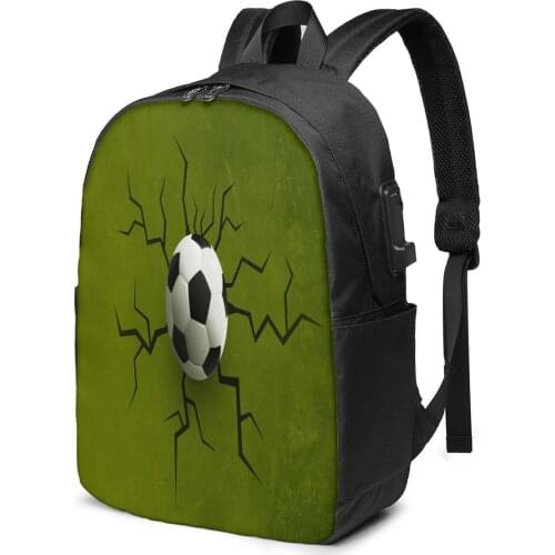 Fashion Backpack Football Ball With Wall Crack Student School Bag For Boy Girl Teenager USB Charge Computer Laptop Back Pack