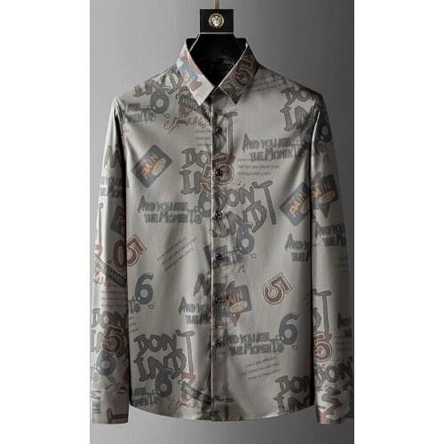 Geometric Letter Printing Mens Shirts Casual Shirts Business Formal Shirts Mens Long-Sleeved Shirts