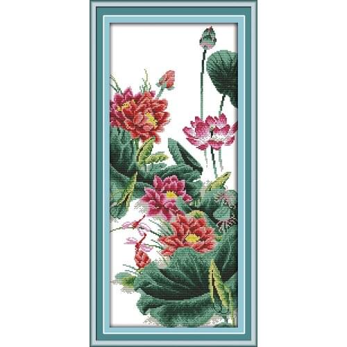 The lotuses cross stitch kit 14ct 11ct count print canvas stitching embroidery DIY handmade needlework