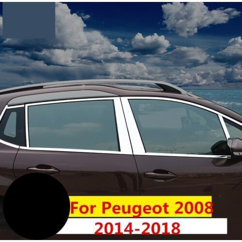 Stainless steel Car Window Pillar Post Covers Trim Sticker External Accessories Exterior decoration For Peugeot 2008 2014-2018