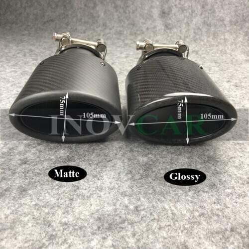 1 PCS Oval Slanted Car Exhaust Tips Carbon Fiber Exhausts Oval Pipes Car Stainless Black Muffler Pipe for Universal Double Tips