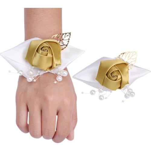 New Mori Series Wedding Gift Bridesmaid Wrist Flower Corsage Simulation Flower Gold Foil Pearl DIY Best Man Group Corsage D675