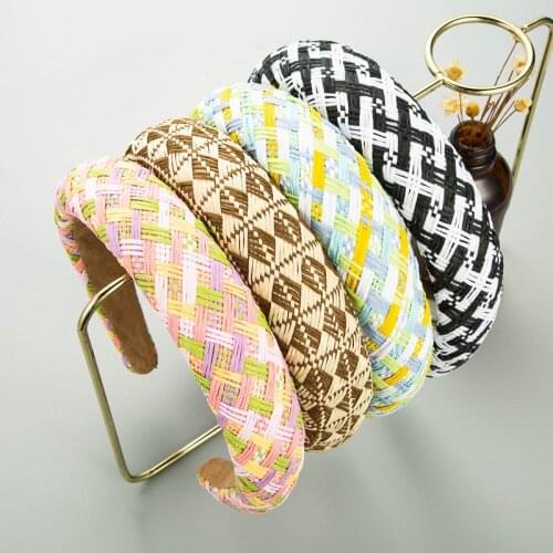 Padded Sponge Hand-Woven Raffia Headband Bezel For Women Hair Band Hoops Hairband Girls Hair Accessories Fashion Headwear