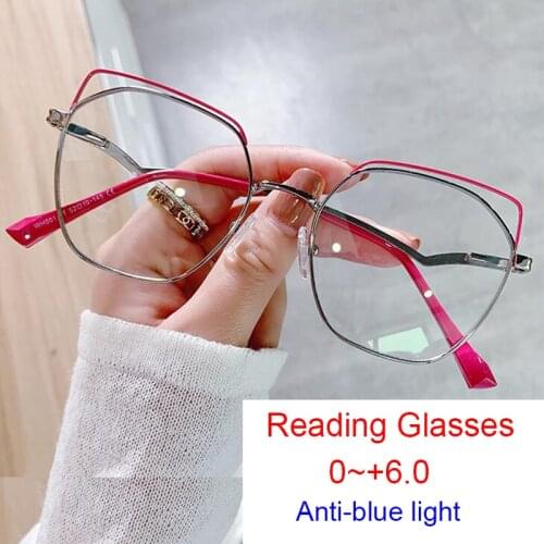 Prescription Glasses Plus Reading Diopters Fashion Optical Eyeglasses Metal Hollow Frame Cat Eye Blue Light Blocking Glasses
