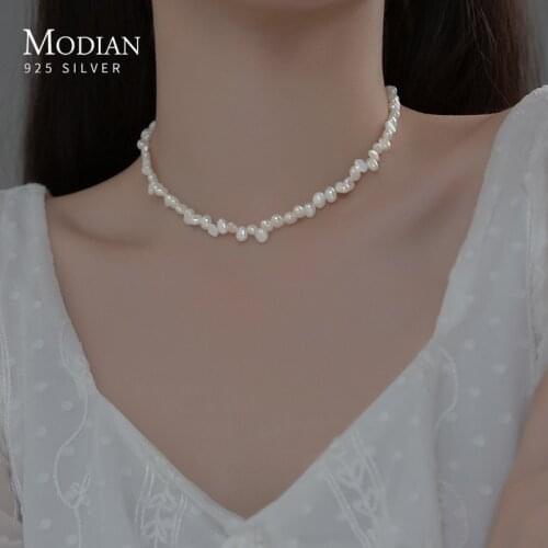 Modian 100% Real 925 Sterling Silver Irregular Baroqu Natural Pearl Choker Necklaces For Women Charm Elegant Jewelry Gifts Colar