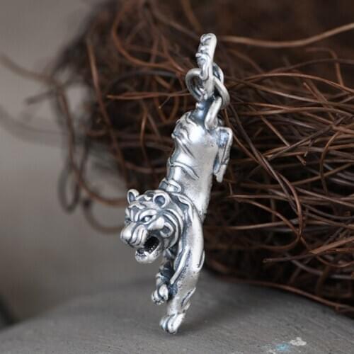 BOCAI real S999 sterling Silver pendant Antique matte mens Thai silver stereo Tiger personality temperament pendant for men