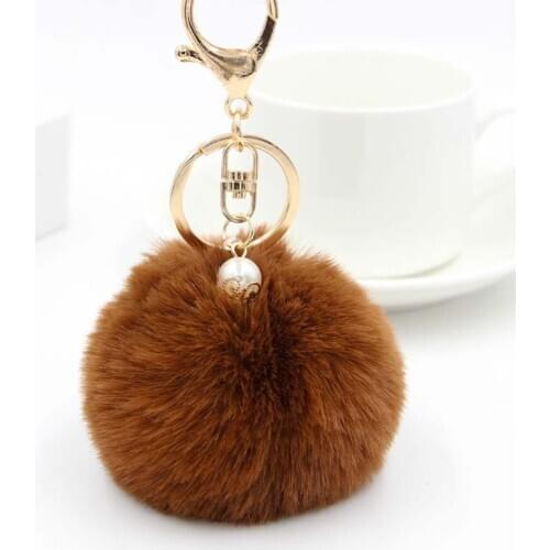 Popular fur plush bag key chain DIY pearl 8cm imitation rabbit hair ball pendant
