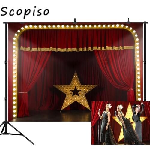 Scopiso Red Curtain Luxury Stage Theater Pentagram 3D Photography Backdrop Background Photo Studio Prop