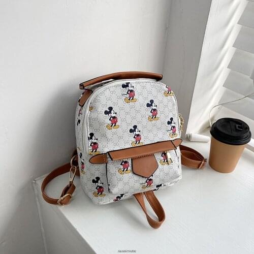 Minnie Mouse Women Backpack Quality PU Leather Mochila Escolar School Bags For Teenagers Girls Top-handle Backpacks Luxury
