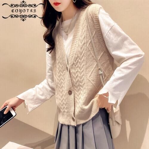 Sweater Vest Women Solid Single-breasted V-neck Sweaters Vests Womens Plus-size 3XL Korean-style Cardigan Simple All-match Loose