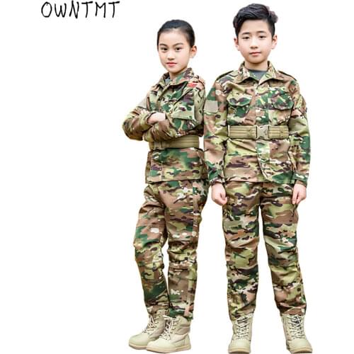 Military Uniform for Children Outdoor Kids Teenagers Tactical Camouflage Set Ghillie Suit Army Soldier Airsoft Combat Shirt Pant