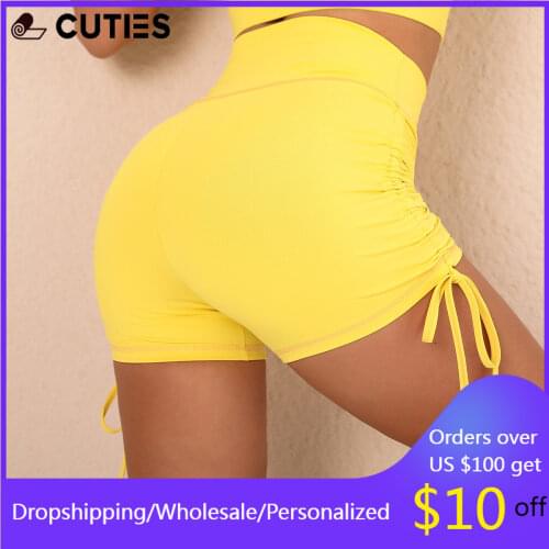 Fitness Yoga Shorts for Women Seamless High Waist Tights Drawstring Solid Sport Shorts Gym Clothing Workout Push Up Running Pant