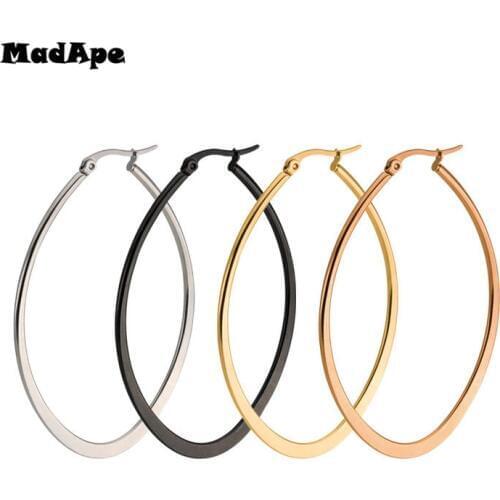 MadApe Hot Selling Big Oval Shape Woman Hoop Earrings Exaggerating Elegant Gold/Silver Color/Black/Rose Jewelry For Woman Men