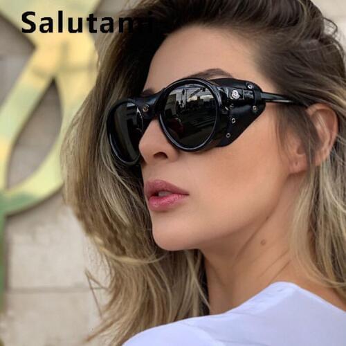 Unique Rivet Punk Polarized Sunglasses For Women 2020 Luxury Brand Black Leather Frame Round Sun Glasses Female Hip Hop Shades