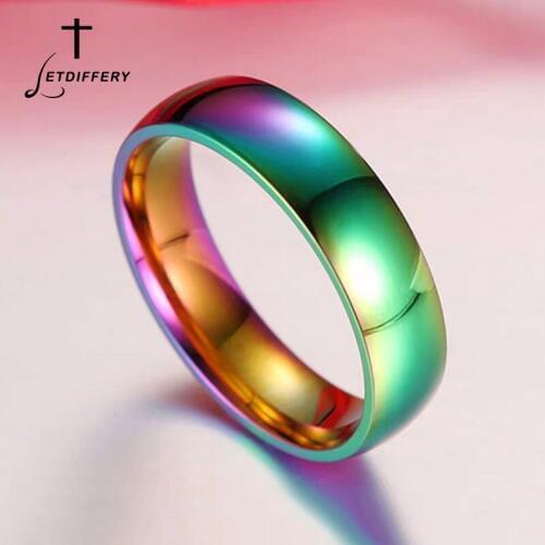Letdiffery 6mm Multi Colors Stainless Steel Women Ring Simple Party Jewelry Size 5- 13