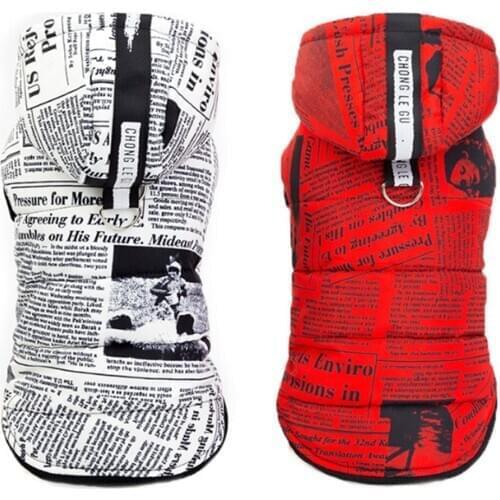 Winter Dog Coat Soft Warm Pet Hoodies Jacket Newspaper Print Small Dogs Clothes Cat Puppy Outfits Windproof Thicken Coats