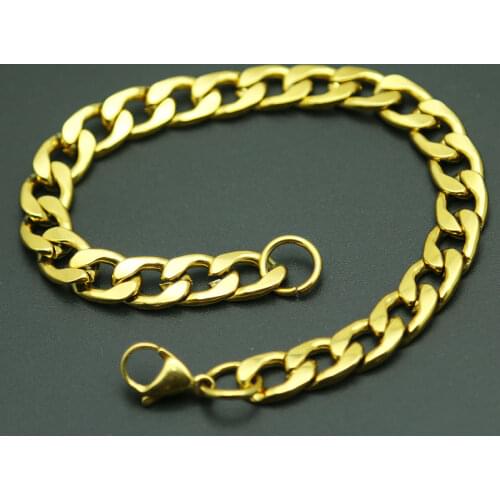 Gold Man Curb Cuban Link Chain Bracelet Stainless Steel Mens Womens Bracelets AMYA Jewelry for Men