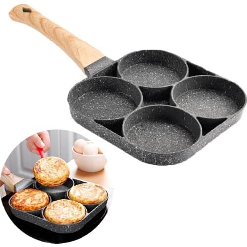 1 pc Four-hole Frying Pot Pan Thickened Omelet Pan Non-stick Egg Pancake Steak Pan Cooking Egg Ham Pans Breakfast Maker Cookware