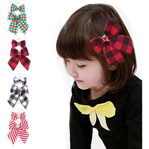 3.5"&4" Kids Christmas Hair Bows set Boutique handmade Hair Clips Hairpins Girls Cute lattice stripe Cheer Bow Hair Ornaments