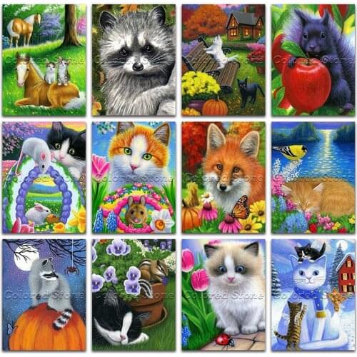 New Diamond painting Animals Horse raccoon squirrel mouse cat 5D Full Square Drill embroidery Cross stitch 3D mosaic Drawing 680