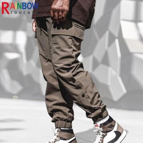 Rainbowtouches Mens Casual Fitness Pants Double Row Buckle Binding Foot Opening Solid Color Large Pocket Cargo Sports Pants