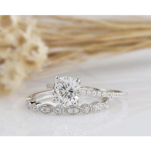 CxsJeremy 14K 585 White Gold 1.2ct Moissanite Engagement Ring Set 7.0mm DEF Color Simulate Diamond Bridal Sets Anniversary Gift