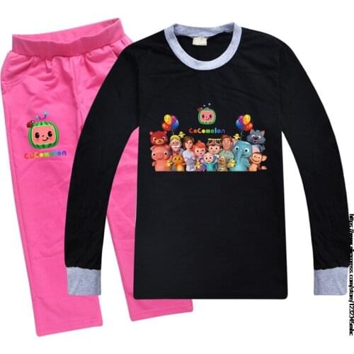 Cocomelon Childrens Wear Fashion Autumn Middle School Children Long Sleeve Cotton T Shirt + Pantsuit