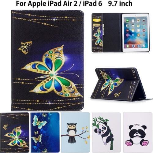 For iPad Air 2 ,Fashion Panda Owl Pattern Case For Apple iPad Air 2 iPad 6 Cover Smart Case Funda Tablet PU Leather Stand Shell