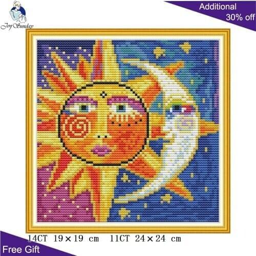 Joy Sunday Sun And Moon J489 14CT 11CT Stamped and Counted Home Decor Colorful Sun And Moon Craft Cross Stitch Kits