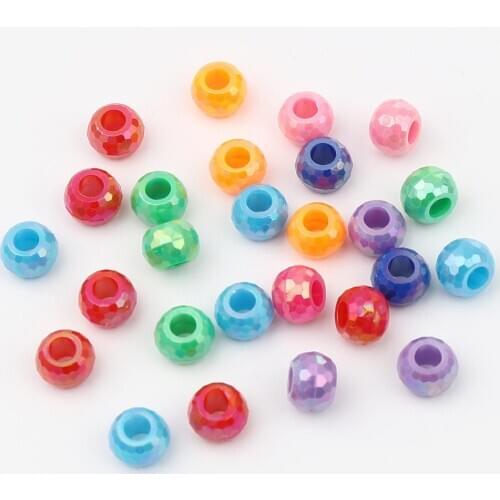 DoreenBeads Multicolor At Random AB Color Multi-faceted Flat Round Arcylic Beads 9mm DIY Making Bracelets Jewelry Gifts,500PCs