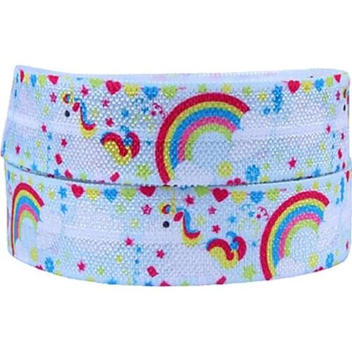 Cartoon foe rainbow unicorn patterns fold over elastic, 50 yards per lot