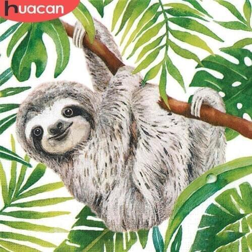 HUACAN 5D Diamond Embroidery Cross Stitch Sloth Rhinestone Kit Diamond Painting Animal Mosaic Art Rhinestone Handmade Gift