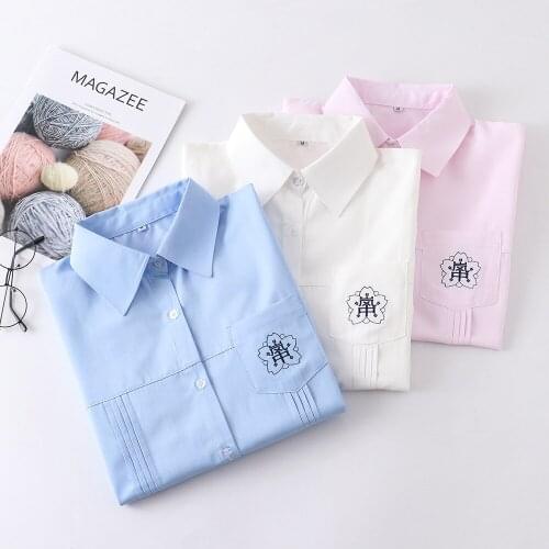 Summer Japanese College Style JK Uniform Shirt Lovely Gril Short Sleeve Embroidered Shirt 3 Color School Uniform For Schoolgirls